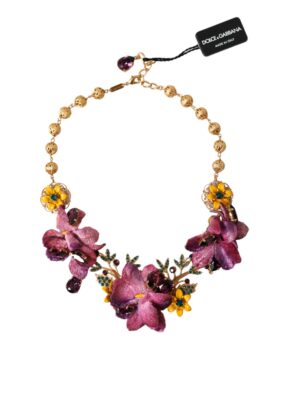 Dolce & Gabbana Gold Brass Mix Fiori Flowers Crystal Chain Necklace
