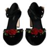 Dolce & Gabbana Black Velvet Roses Ankle Strap Pumps Shoes - Image 2