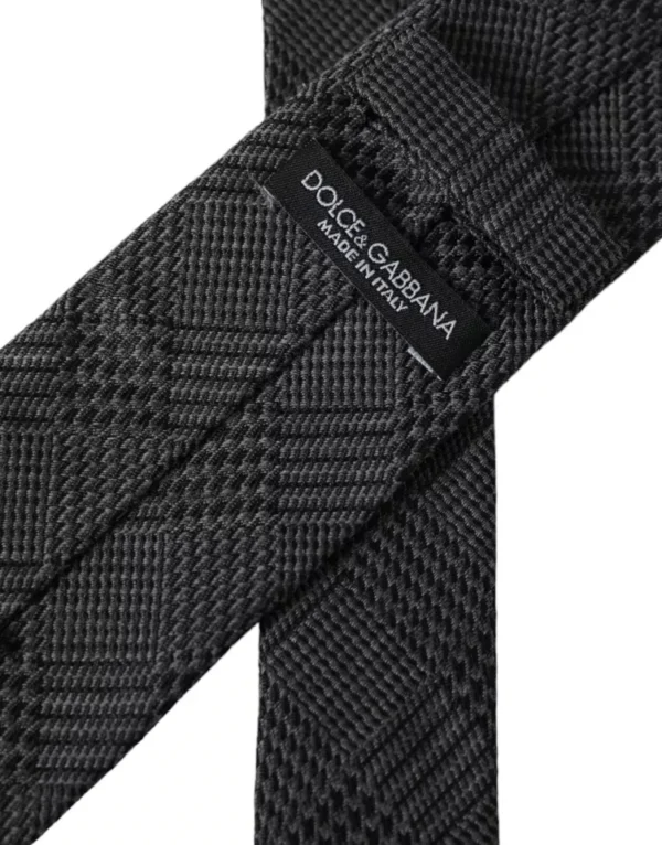 Dolce & Gabbana Dark Gray Plaid Patterned Silk Adjustable Men Tie - Image 2