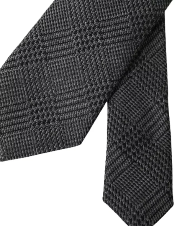 Dolce & Gabbana Dark Gray Plaid Patterned Silk Adjustable Men Tie - Image 3