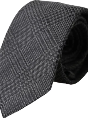 Dolce & Gabbana Dark Gray Plaid Patterned Silk Adjustable Men Tie