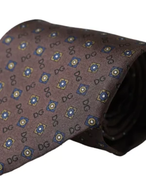 Dolce & Gabbana Brown Silk Branded Logo Adjustable Men Tie