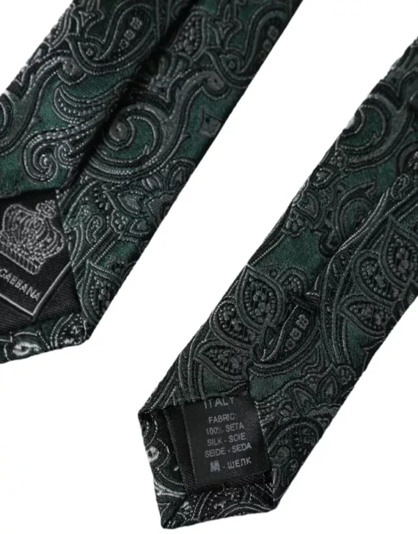 Dolce & Gabbana Green Floral Pattern 100% Silk Adjustable Men Tie - Image 5