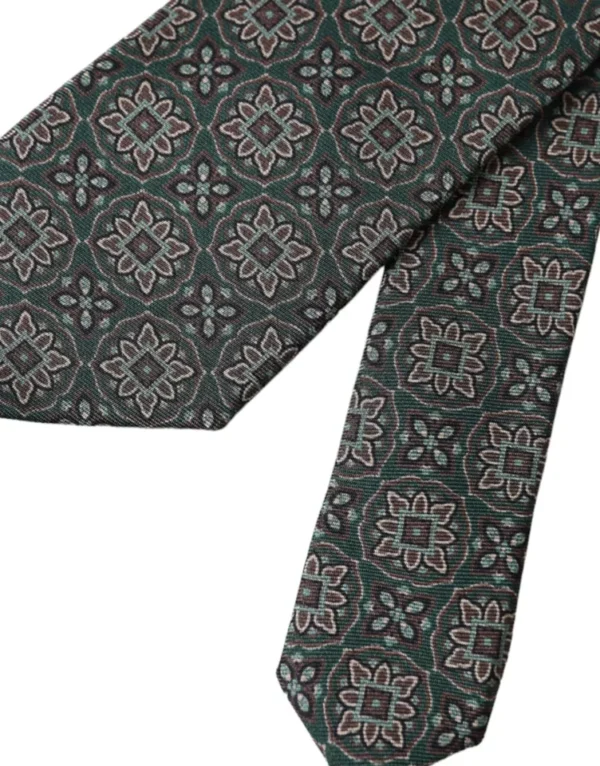 Dolce & Gabbana Green Patterned 100% Silk Adjustable Men Tie - Image 5