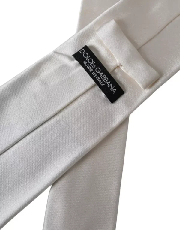 Dolce & Gabbana White Satin Silk Adjustable Men Tie - Image 4