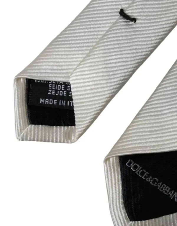 Dolce & Gabbana White Solid 100% Silk Adjustable Tie - Image 2