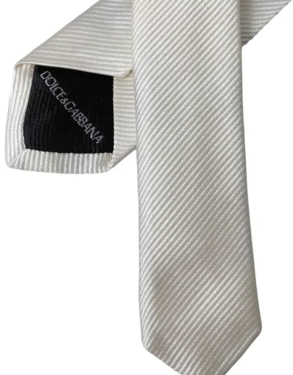 Dolce & Gabbana White Solid 100% Silk Adjustable Tie - Image 3