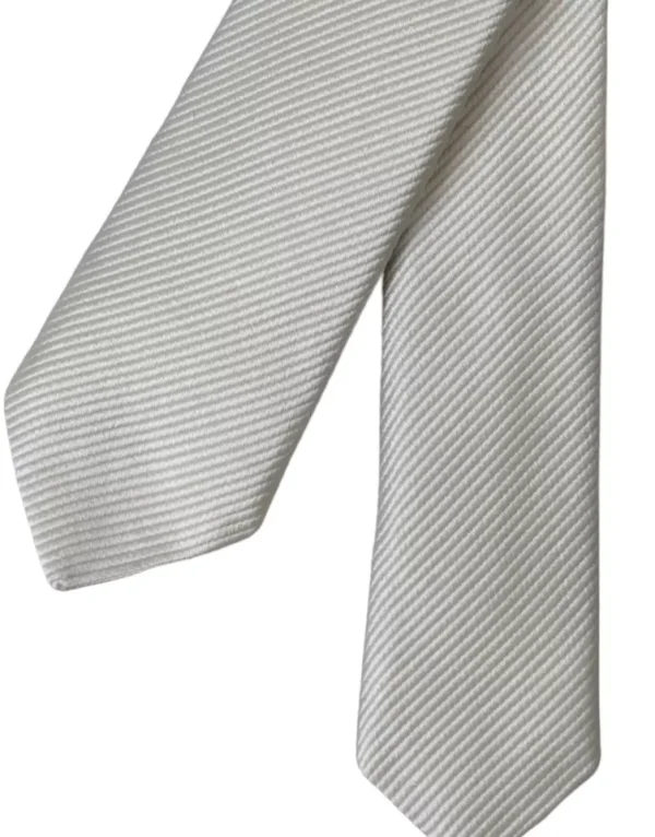 Dolce & Gabbana White Solid 100% Silk Adjustable Tie - Image 4