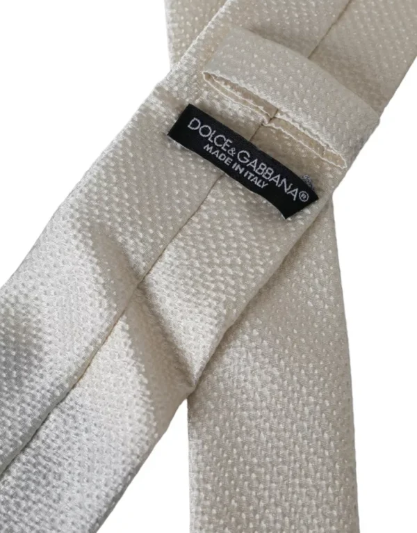 Dolce & Gabbana Off White 100% Silk Adjustable Necktie Men Tie - Image 3