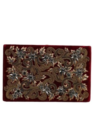Dolce & Gabbana Red Velvet Gold Frame Clutch Evening Party Purse Bag