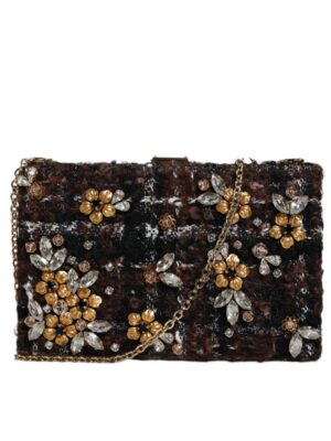 Dolce & Gabbana Multicolor Tweed Floral Clutch Evening Party Purse CrossBody Bag