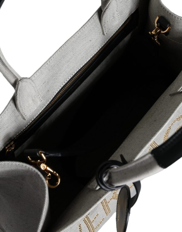 Versace White Top Handle Canvas Leather Logo Crossbody Tote Bag - Image 5