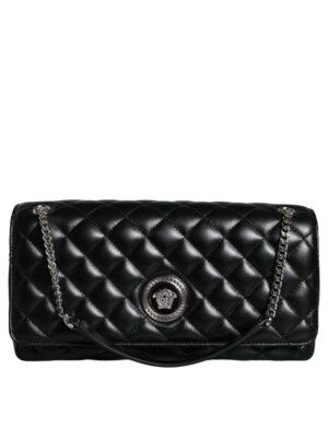 Versace Black Quilted Lambskin Leather Crossbody Shoulder Bag
