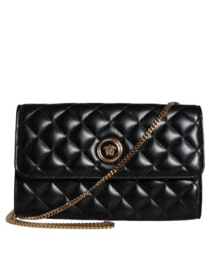 Versace Black Quilted Nappa Leather Crossbody Shoulder Bag