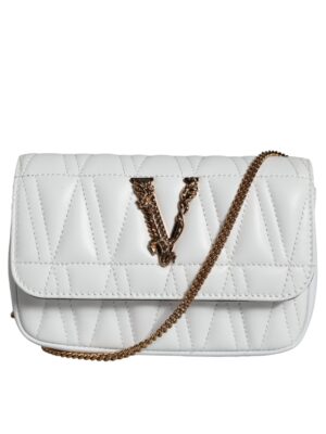 Versace White Quilted Nappa Leather Crossbody Shoulder Bag