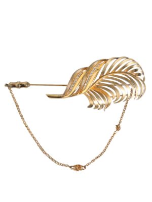 Dolce & Gabbana Gold Tone 925 Sterling Silver Leaf Crystal Chain Brooch