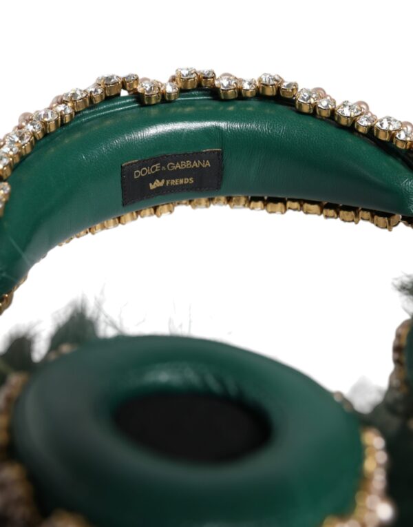 Dolce & Gabbana Green Gold Crystal Fur Headset Audio AUX Headphones - Image 4