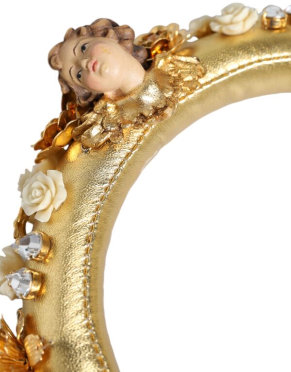 Dolce & Gabbana Gold Leather Floral Crystal Angel Headset Headphones - Image 4