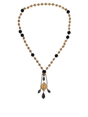 Dolce & Gabbana Gold Chain Brass Black Beaded Rosary Style Necklace