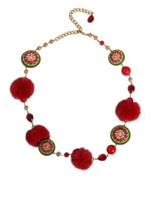 Dolce & Gabbana Gold Brass Red Fur Crystal Waist Torero Belt