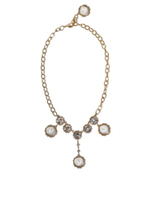 Dolce & Gabbana Gold Chain Brass Crystal Clock Statement Necklace