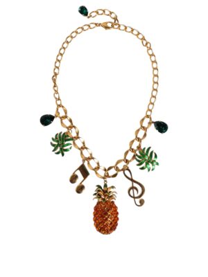 Dolce & Gabbana Gold Tone Brass Chain Pineapple Crystal Musical Necklace