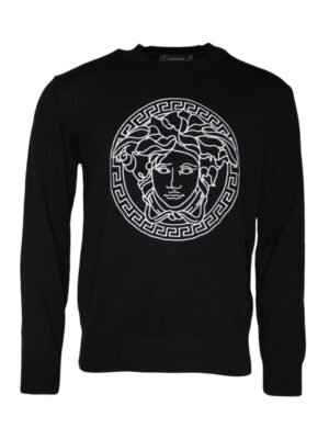 Versace Black Medusa Embroidery Crew Neck Pullover Sweater