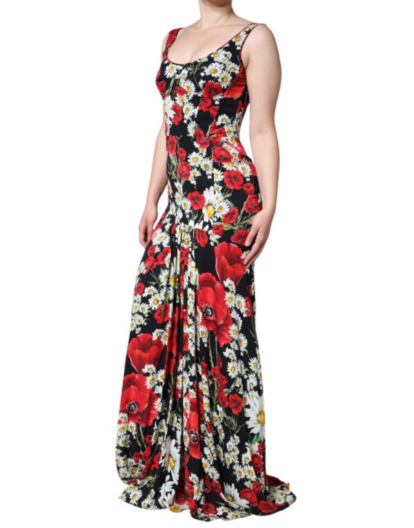 Dolce & Gabbana Black Floral Silk Sleeveless Long Gown Dress - Image 3