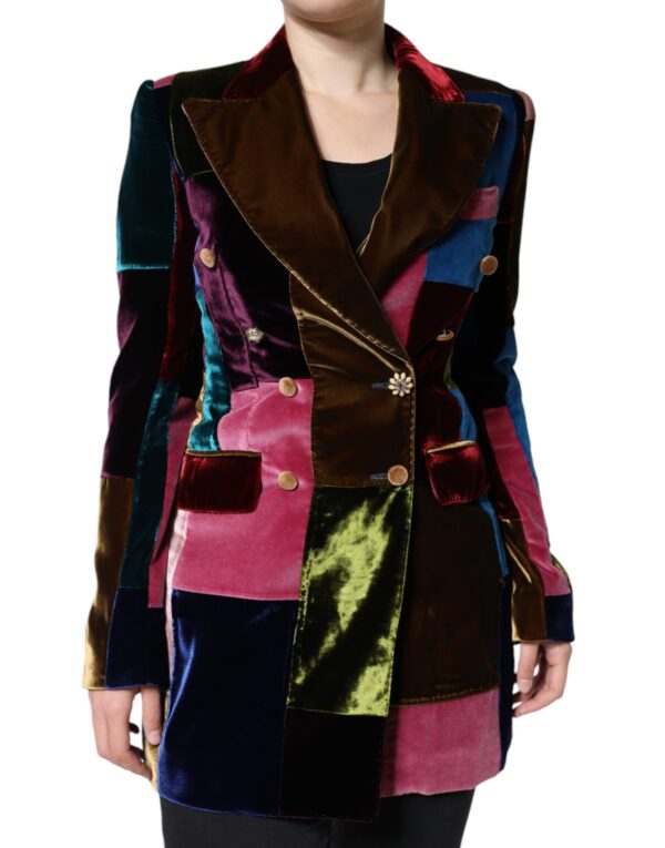 Dolce & Gabbana Multicolor Double Breasted Patchwork Blazer Jacket - Image 2