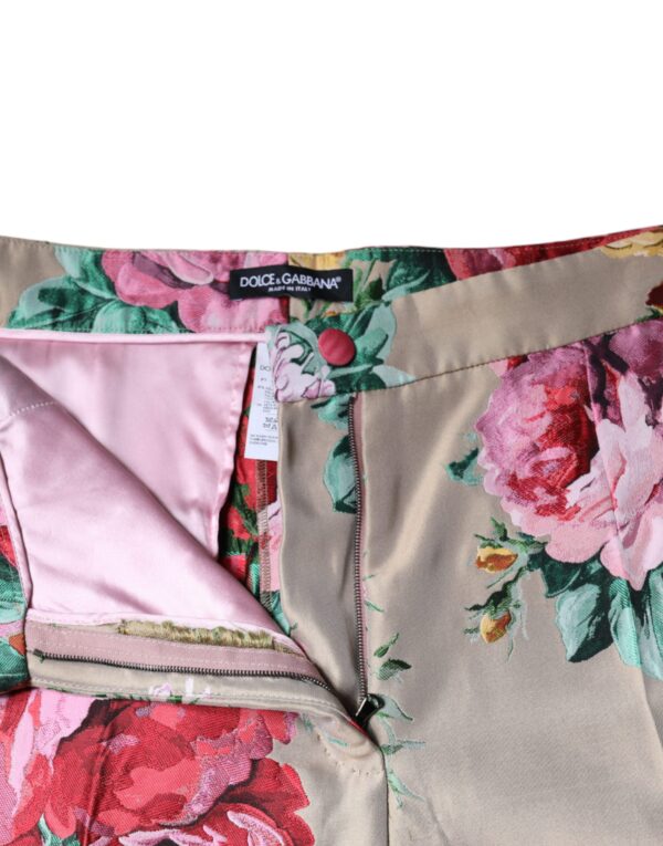 Dolce & Gabbana Beige Floral Jacquard High Waist Tapered Pants - Image 7
