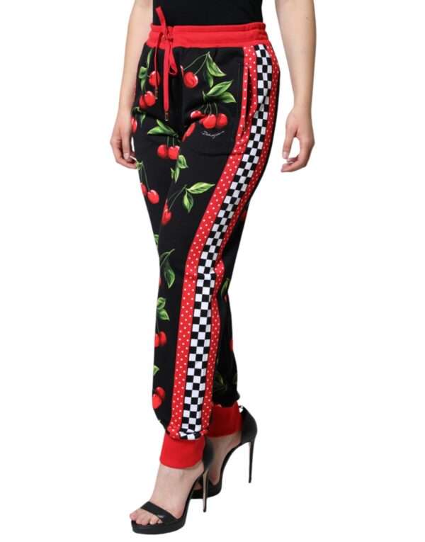 Dolce & Gabbana Black Red Cherry Mid Waist Jogger Pants - Image 3