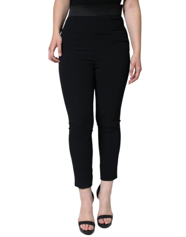 Dolce & Gabbana Black Viscose High Waist Tapered Pants - Image 2