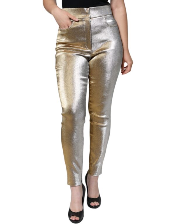 Dolce & Gabbana Metallic Gold High Waist Skinny Pants - Image 2