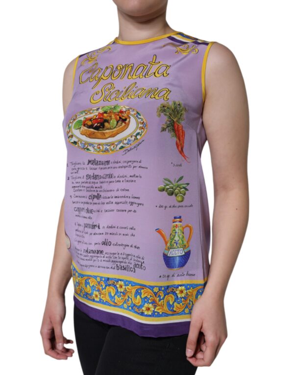 Dolce & Gabbana Purple Silk Caponata Siciliana Print Tank Top - Image 3