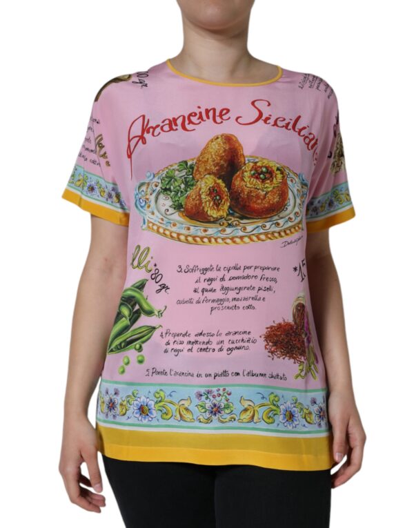 Dolce & Gabbana Pink Silk Araneine Siciliana Print Short Sleeves Top - Image 2