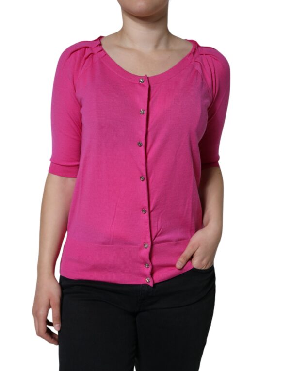Dolce & Gabbana Pink Wool Button Down Short Sleeve Blouse Top - Image 2