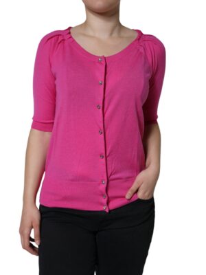 Dolce & Gabbana Pink Wool Button Down Short Sleeve Blouse Top