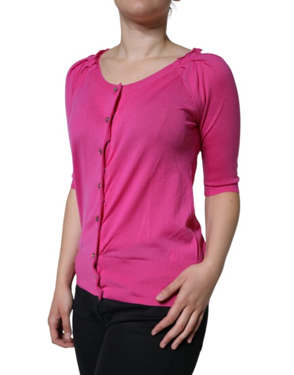 Dolce & Gabbana Pink Wool Button Down Short Sleeve Blouse Top - Image 3