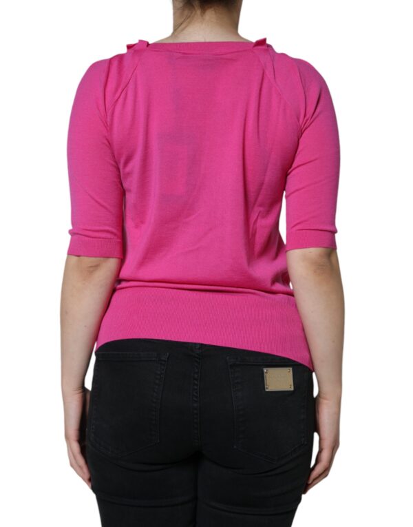 Dolce & Gabbana Pink Wool Button Down Short Sleeve Blouse Top - Image 4