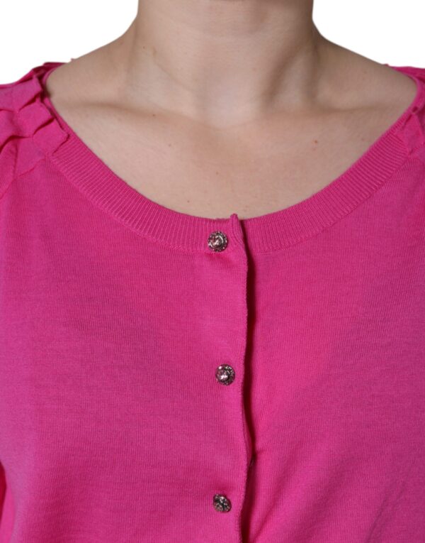 Dolce & Gabbana Pink Wool Button Down Short Sleeve Blouse Top - Image 5