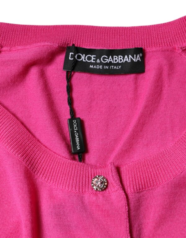 Dolce & Gabbana Pink Wool Button Down Short Sleeve Blouse Top - Image 6