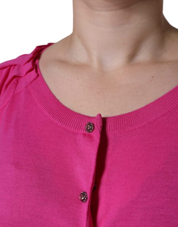 Dolce & Gabbana Pink Wool Button Down Short Sleeve Blouse Top - Image 7