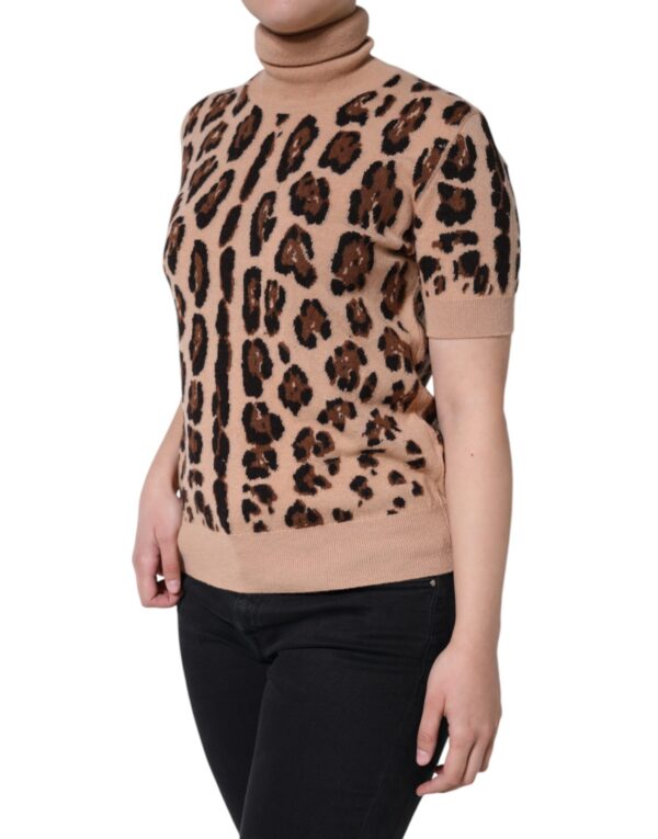Dolce & Gabbana Beige Leopard Print Wool Turtleneck Top - Image 3