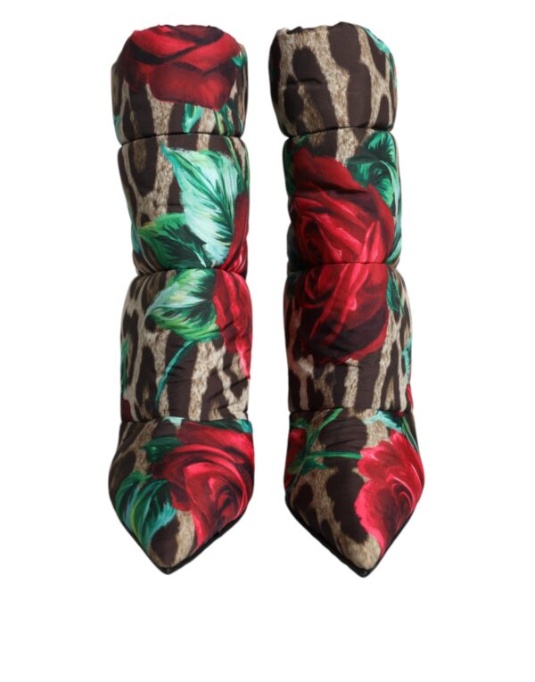 Dolce & Gabbana Multicolor Leopard Rose Mid Calf Boots Shoes - Image 2