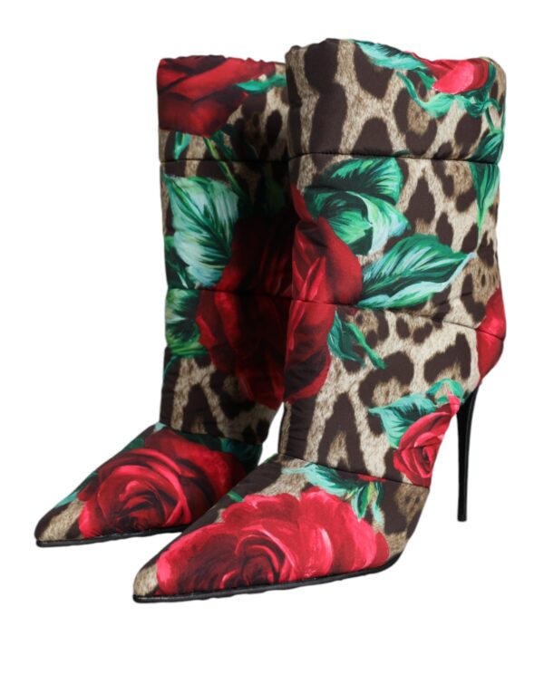 Dolce & Gabbana Multicolor Leopard Rose Mid Calf Boots Shoes - Image 3