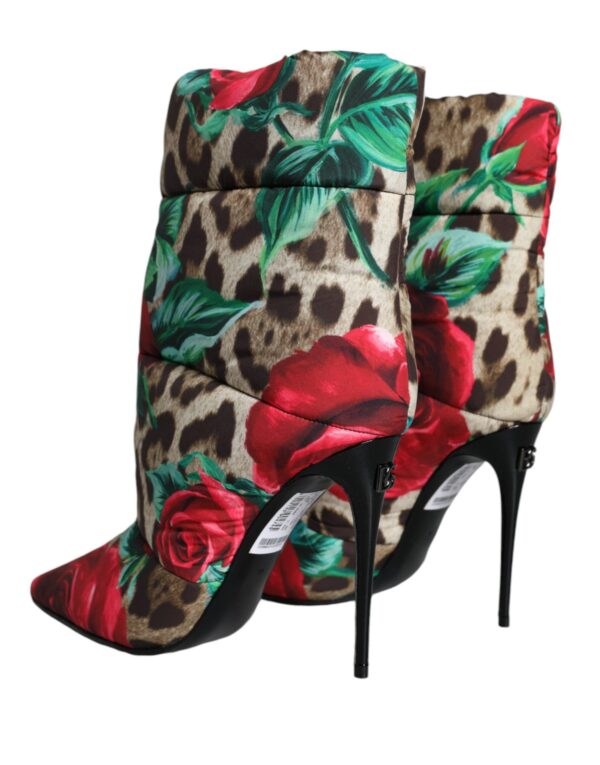 Dolce & Gabbana Multicolor Leopard Rose Mid Calf Boots Shoes - Image 4