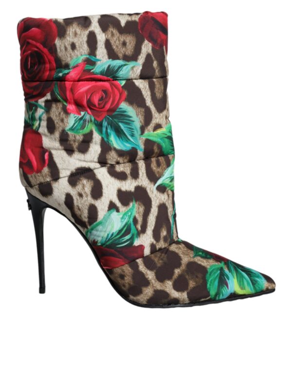 Dolce & Gabbana Multicolor Leopard Rose Mid Calf Boots Shoes - Image 8