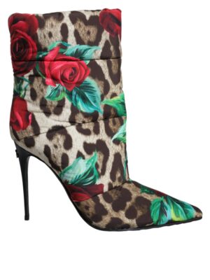 Dolce & Gabbana Multicolor Leopard Rose Mid Calf Boots Shoes