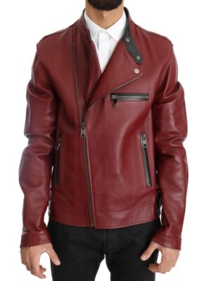 Dolce & Gabbana Radiant Red Leather Biker Motorcycle Jacket