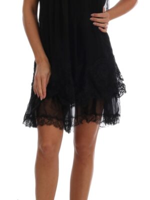 Dolce & Gabbana Elegant Black Silk Lace Chemise Dress
